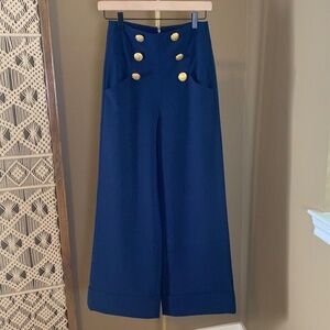 Alice + Olivia Ferris Blue Sailor Pants with Embellished Buttons size 2 NWT